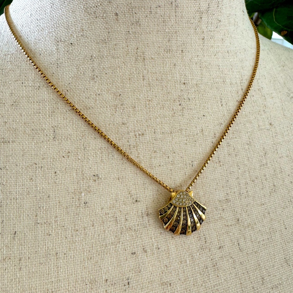 🐚Gorgeous NA HOKU Seashell Pendant w/ Chocolate and White Diamonds in 14k